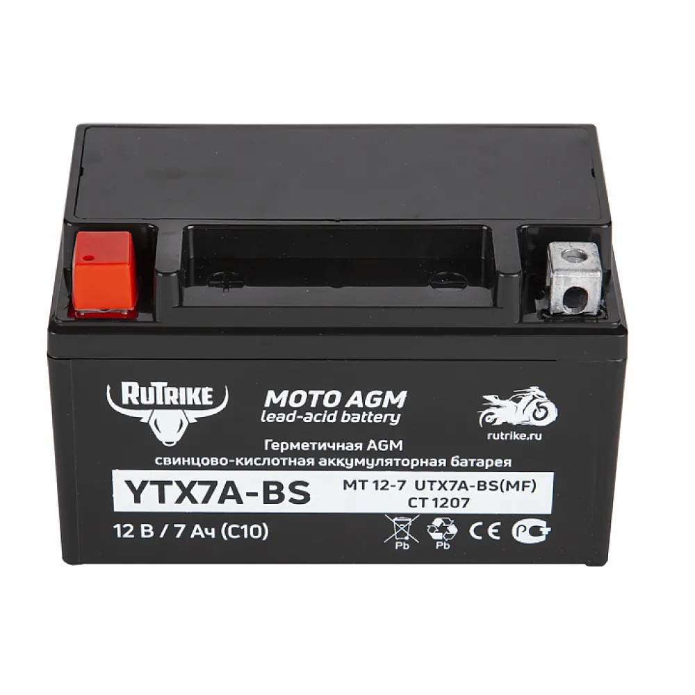 Тяговый стартерный аккумулятор Rutrike YTX7A-BS (12V/7Ah) (UTX7A-BS, CT 1207, MT 12-7) 3